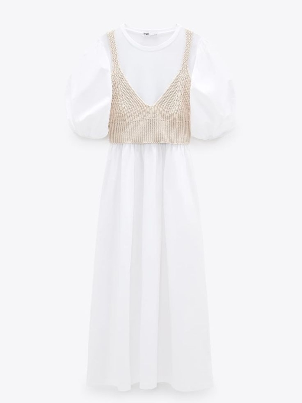 Zara White Maxi Dress with Beige Knit Bustier